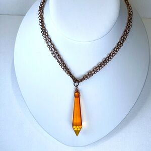 Handmade Vintage Amber Chandelier Crystal Pendant 3 Strand Copper Necklace Boho